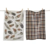 Tag Set Of 2 Floating On The Wind Feather Print  With Coordinating Plaid Cotton Kitchen Dishtowels 2 In Multi