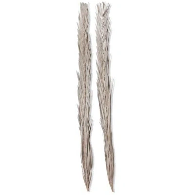 Tag Set Of 2 Khajur Leaves Artificial Stems Gray Decor