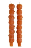 Tag Set Of 2 Rustic Pumpkin Taper Candles In Orange