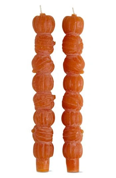 Tag Set Of 2 Rustic Pumpkin Taper Candles In Orange
