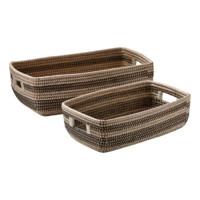 Tag Set Of 2 Seagrass Stripe Decorative Baskets For Storage In Brown