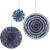 Tag Set Of 3 Festive Blue Paper Fans For Summer Decor In Blue