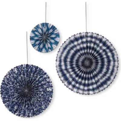 Tag Set Of 3 Festive Blue Paper Fans For Summer Decor