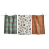 Tag Set Of 3 Fishing Flies Print With Green Plaids Cotton Kitchen Dishtowels 26l X 18w In. In Multi