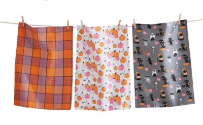 Tag Set Of 3 Halloween Cat Pumpkin Dishtowels In Multi