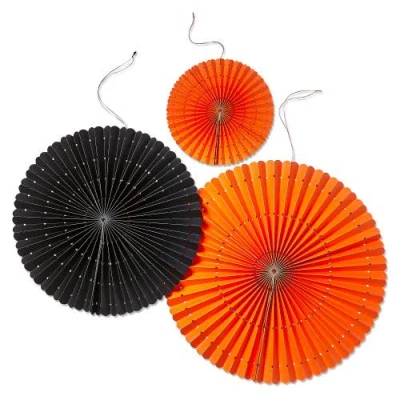 Tag Set Of 3 Halloween Paper Fans Multicolor Decorative Decor
