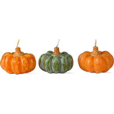 Tag Set Of 3 Heirloom Pumpkin Candles In Orange