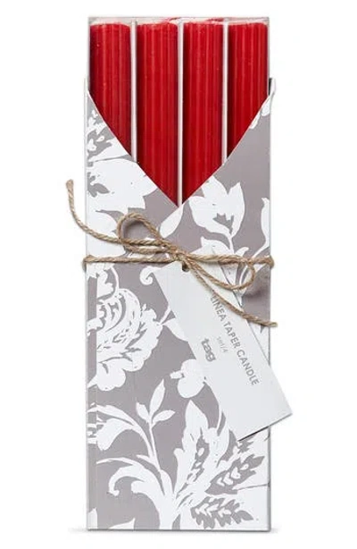 Tag Set Of 4 Ribbed Taper Candles In Red