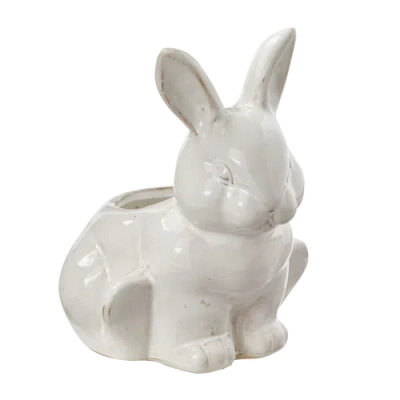 Tag Sitting Bunny Planter White Stoneware Spring In Multi