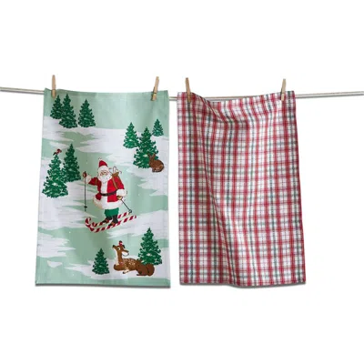 Tag Skiing Santa Dishtowel Set Of 2 In Multi