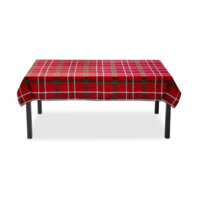 Tag Sleigh Ride Holiday Red And Black Plaid Cotton Tablecloth 84"lx 60"w