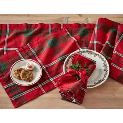 Tag Sleigh Ride Holiday Tartan Plaid Red And Green Cotton Table Runner 72.0 In.