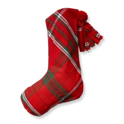 Tag Sleigh Ride Plaid Holiday Stocking Red Multi Cotton Christmas