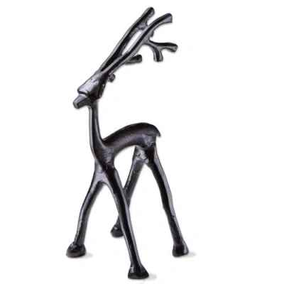 Tag Small Cast Aluminum Reindeer Statue For Holiday Decor In Black