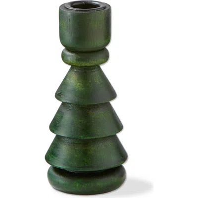 Tag Small Green Wood Tree Taper Candle Holder For Christmas