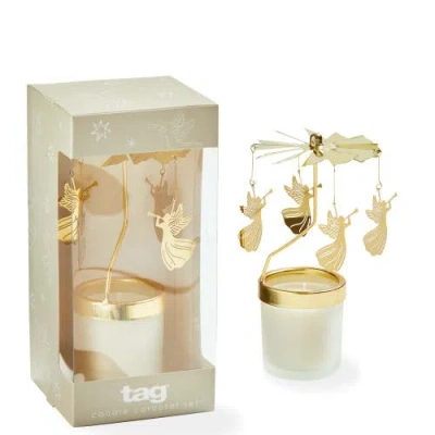 Tag Snowcap Angel Carousel Candle Holder Gold Metal Tealight