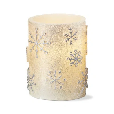 Tag Snowflake Led Flameless Pillar Candle Ivory Winter Decor In Neutral