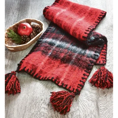 Tag Snowmass Red Multi Tassled Mohair Table Runner For Christmas