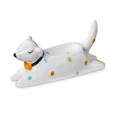 Tag Splooting Dog Ring Holder Multi Earthenware Everyday In White