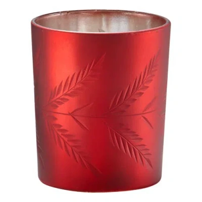 Tag Sprig Etched Tealight Holder Red Glass Candle Holder Christmas
