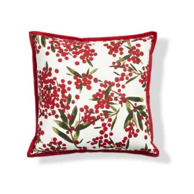 Tag Sprig Multicolor Cotton Throw Pillow 16x16 Machine Washable Perfect For Christmas Decor In Red