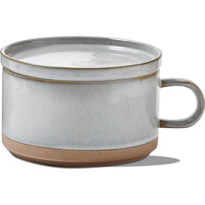 Tag Stacking Soup Mug With Lid Ceramic White Dishwasher Safe In Gray