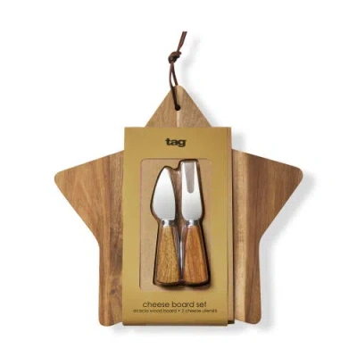 Tag Star Board Cheese Utensil Set Natural Wood For Christmas In Brown