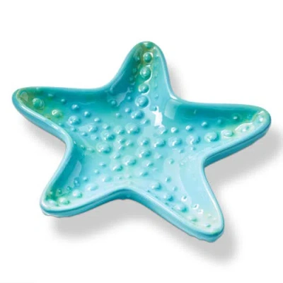 Tag Starfish Earthenware Trinket Dish Decorative Box Multi 5.5 X 5.38 X 0.75 In Blue