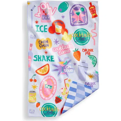 Tag Super Absorbent Kitchen Towel Cocktail Stickers Dishtowels Multi 80% Recycled Polyester 18x30