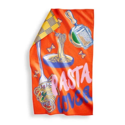 Tag Super Absorbent Kitchen Towel Pasta Lover Dishtowel Multi 80% Recycled Polyester 18x30 In Orange