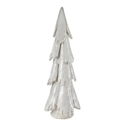 Tag Tall Pine Snowy Ceramic Tree Decor Holiday Figurine In White