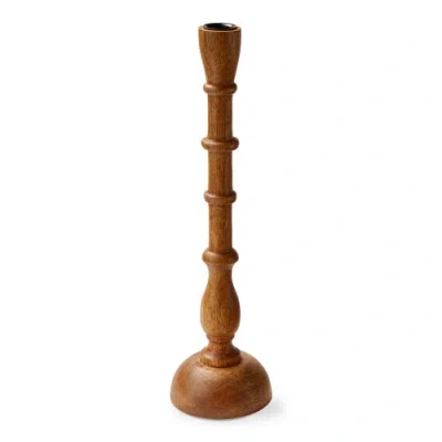 Tag Tara Large Natural Mango Wood And Metal Taper Candle Holder In Brown