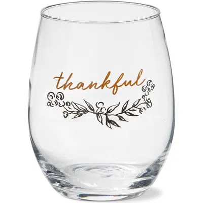 Tag Thankful Sentiment Clear Stemless Wine Glass Dishwasher Safe In Transparent
