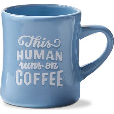 Tag This Human Runs On Coffee Diner Mug Periwinkle Blue Stoneware Everyday