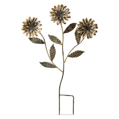 Tag Three Flowers Plant Stake Antique Brass Iron Spring In Multi