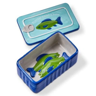 Tag Tinned Fish Trinket Dish Blue Multi Earthenware Summer