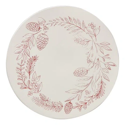 Tag Tis Season Christmas Wreath Cake Plate Red Ceramic Platter In White
