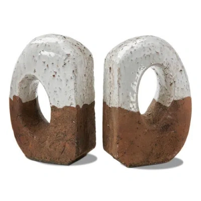 Tag Torus Decorative Bookends White Multi Terracotta Stylish Decor In Brown