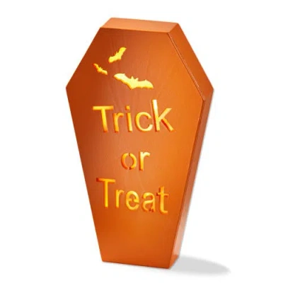 Tag Trick Or Treat Coffin Led Decor In Orange