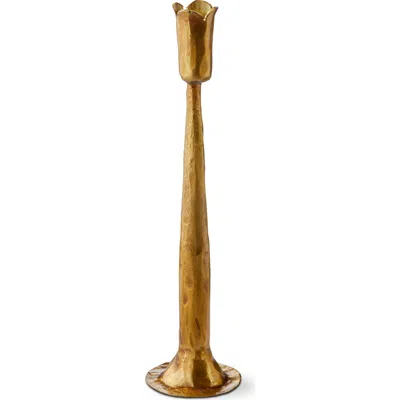 Tag Tulip Taper Candle Holder Antique Brass Iron 3x3x12 In Gold