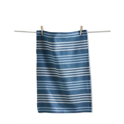 Tag Turquoise Basket Weave Stripe Dishtowel In Blue