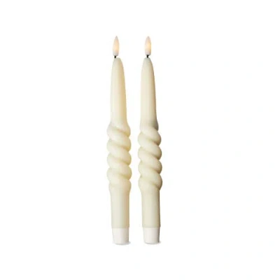 Tag Twist Led Taper Candles Flameless Ivory Paraffin Wax Set 2 In Neutral