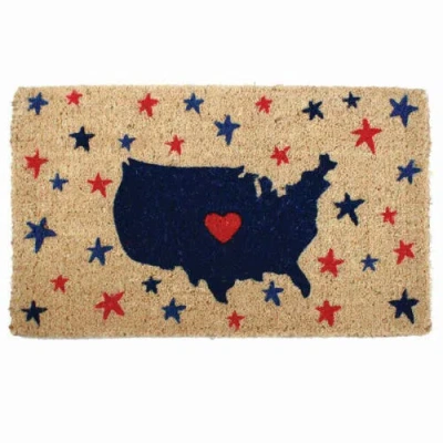 Tag Usa Map Stars Coir Door Mat Red White Blue Patriotic Welcome