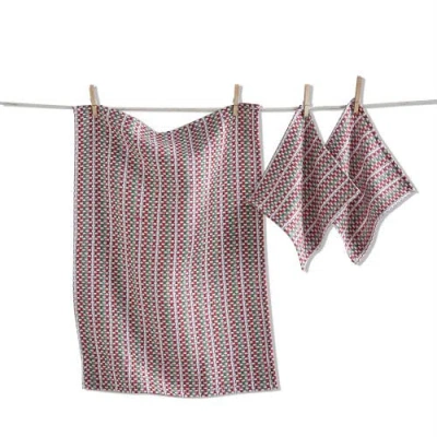 Tag Variegated Cotton Dishtowel And Cloth Set Multicolor Towels In Red