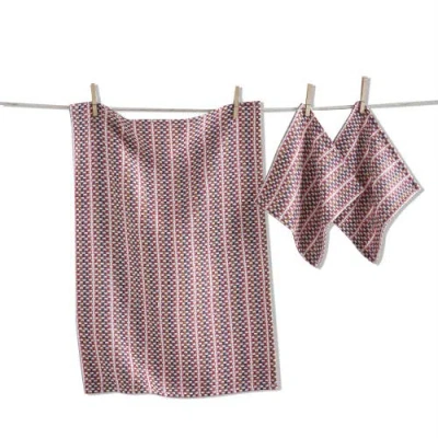 Tag Variegated Harvest Cotton Dishtowel And Cloth Set Multi-color In Brown