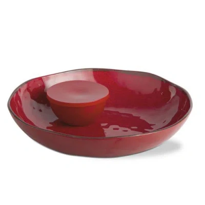 Tag Veranda Red Melamine Chip Dip Serving Platter Bowl Set
