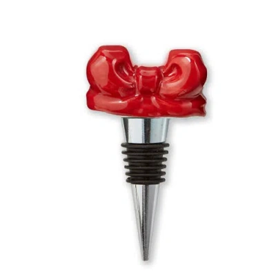 Tag Very Merry Bow Bottle Stopper Red Ceramic Christmas Decor
