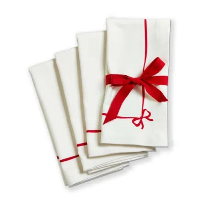 Tag Very Merry Bow Napkin Set Cotton Christmas Cloth Napkins In White