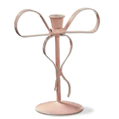 Tag Very Merry Bow Taper Holder Small Pink Candle Holder