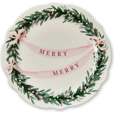 Tag Very Merry Round Ceramic Platter Multicolor Dishwasher Safe